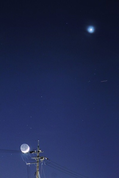 三日月と金星に出会う夜…ときどきISS 【2015年4月22日 月、金星、ISS】